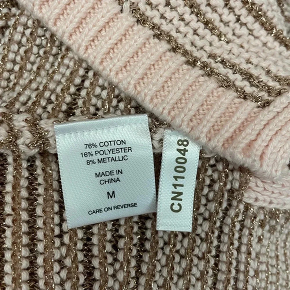 New York & Company pink and gold striped Women Sweater, cowl neck - Picture 6 of 7